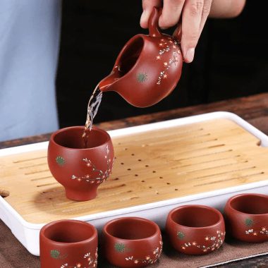 Yixing Zisha Teapot Set [Plum Blossom Xishi] (Dahongpao – 260ml)
