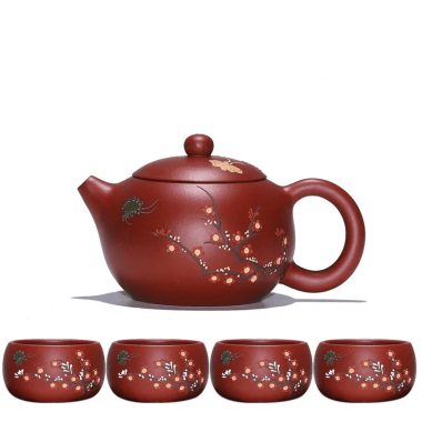 Yixing Zisha Teapot Set [Plum Blossom Xishi] (Dahongpao – 260ml)