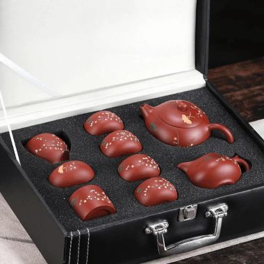 Yixing Zisha Teapot Set [Plum Blossom Xishi] (Dahongpao – 260ml)